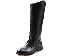 DJFOG Men Knee High Leather Boots Riding Boots Stage Performance Footwear Wide Leg Mid Calf Head Long Tall Boot,Black,44