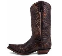 DJFOG Men Knight Boots Biker Boots Embroidery Vintage High Boots Western Cowboy Style Motorcycle Boots Pointed Toe Knight Boots,Brown,8 UK