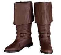 Men's Medieval Knight Boots Vintage Knight Pirate High Boots PU Leather Cowboy Boots,Halloween Cosplay Costume Accessories,Brown,44