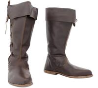 DJFOG Men's Medieval Knight Boots Vintage Knight Pirate High Boots PU Leather Cowboy Boots,Halloween Cosplay Costume Accessories,Brown,43