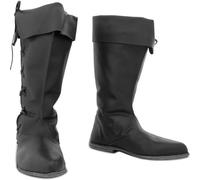 DJFOG Men's Medieval Knight Boots Vintage Knight Pirate High Boots PU Leather Cowboy Boots,Halloween Cosplay Costume Accessories,Black,48