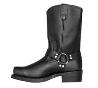 DJFOG Men's Square Toe Harness Motorcycle Boots, Men Pull on Ankle Boots Square Toe Side Zip Western Boots,Black,44