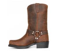DJFOG Men's Square Toe Harness Motorcycle Boots, Men Pull on Ankle Boots Square Toe Side Zip Western Boots,Brown,46