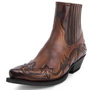 DJFOG Men's Western Ankle Boots Buckle Strap Boots Retro Leather Square Toe Cowboy Short Boots Cowboy Motorcycle Boots,Brown,41
