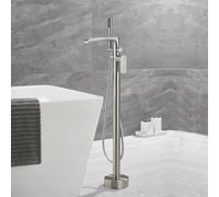 DJHFHCS Freestanding Floor Standing Bath Tap with Shower Waterfall Faucet Hot and Cold Single Handle Freestanding Bathroom Taps Brushed Nickel enterprise