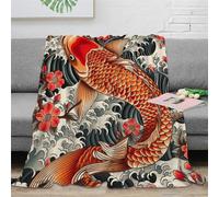 DJHVJS Koi Carp Fleece Throw Blanket 3D Bed Blanket Lightweight Breathable Soft Warm Microfiber Sport Bedding for Bed Couch for Kids Teens Adults 80x90inch(200x230cm)