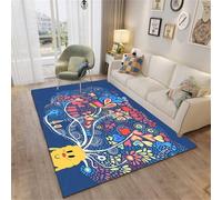 DJHWWD Office Chair Rug Carpets Carpet For Room 80x150CM Conservatory Blue. Red and yellow floral Washable Mats Rugs