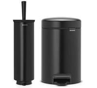 DJI Brabantia Pedal Bin Newicon with plastic inner Bucket, Matt Black - 3 L with Toilet Brush and Holder - Black