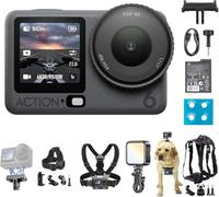 DJI Osmo Action 6 Essential Combo, Action Camera With 1/1.1″ Square Sensor, 4hrs Battery, Variable Aperture of f/2.0-f/4.0, Action Camera 8K (Pet Accessory Bundle)