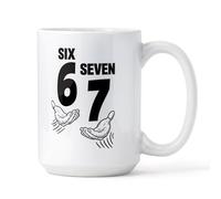 DJianrang 6 7 Meme Coffee Mug - 15 oz Six Seven Hands Design Humor Cup Funny Numbers Theme White Ceramic Drinkware Novelty Gag Gift for Coworker Friend Home Office Desk Decor Tea Milk Daily Use