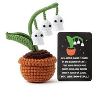 DJianrang Halloween Ghost Potted Doll - Ghost Flower Plant Handmade Positive Crochets with Encouragement Card Mini Plush Emotional Support Knitted Toy Party Favor Decor Funny Craft Gifts for Friends