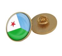 Djibouti Flag Brooch - Simple Retro Geometry Flag Print Badge Pin For Patriotic Men Women Personality Badge Button Collar Pin For Jackets Shirts Backpacks Round