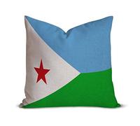 Djibouti Flag Farmhouse Decorative Throw Pillow Case 20 x 20 Inch, Vintage Retro Rustic Flag Cushion Cover Case, Patriotic Square Pillow Case Cotton Linen Cushion Case for Mom Dad Friends Gift