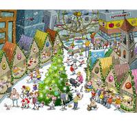 Djigsaw Vu Set - 2 x 1000-Piece Jigsaw Puzzles Featuring Nativity, Classroom Time-Travel & Christmas Market by Ricardo Galvao | Modern & Vintage Cartoon-Style Jigsaws for Adults (Christmas Market)
