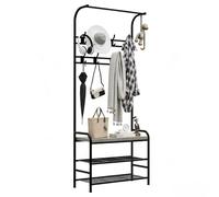Djioyer 108CM Coat and Shoe Storage Hallway, 60cm Coat Rack with Metal Frame & Particleboard, Free Standing Hall Tree with 8 Hooks & Bench for Entryway, Living Room, Bedroom, Grey