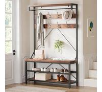 Djioyer Industrial Hall Tree Coat Rack with Bench 3-Tier Metal & 8 Hooks Wood-Look Shoe Storage Shelf Hanging Bar 72" Entryway Organizer for Hallway Bedroom Mudroom Modern Accent Furniture