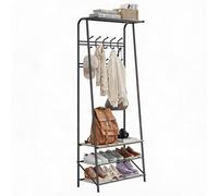 Djioyer Multi-Functional Hall Tree Coat Rack with Bench and Shoe Storage 5/6 Hooks Freestanding Wood Look Metal Frame Organizer for Entryway, Living Room, or Bedroom Hallway Furniture