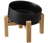 DJJJOOYS Black Elevated/Raised 15°Tilted Anti Slip Ceramic Dog Bowl for Medium & Large Breeds,Slanted Bulldog Big Face Pet Feeding Food Water Dish Stand for Dogs (7.6 Cups/60OZ)