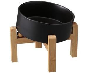 DJJJOOYS Black Elevated/Raised 15°Tilted Anti Slip Ceramic Dog Bowl for Medium & Large Breeds,Slanted Bulldog Big Face Pet Feeding Food Water Dish Stand for Dogs (7.6 Cups/60OZ)