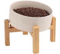 DJJJOOYS Elevated/Raised 15°Tilted Anti Slip Ceramic Dog Bowl for Medium & Large Breeds,Slanted Bulldog Big Face Pet Feeding Food Water Dish Stand for Dogs (7.6 Cups/60OZ) Beige