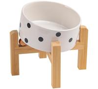 DJJJOOYS Elevated/Raised 15°Tilted Anti Slip Ceramic Dog Bowl for Small/Medium Breeds,Slanted Bulldog Big Face Pet Food Water Feeding Dish with Stand for Cats and Dogs (3.6 Cups/28 OZ) Black Dot