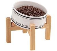 DJJJOOYS Elevated/Raised 15°Tilted Anti Slip Ceramic Dog Bowl for Small/Medium Breeds,Slanted Bulldog Big Face Pet Food Water Feeding Dish with Stand for Cats and Dogs (3.6 Cups/28 OZ) Black Striation