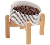 DJJJOOYS Elevated/Raised 15°Tilted Anti Slip Ceramic Dog Bowl for Small/Medium Breeds,Slanted Bulldog Big Face Pet Food Water Feeding Dish with Stand for Cats and Dogs (3.6 Cups/28 OZ) vertical stripe
