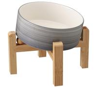 DJJJOOYS Elevated/Raised 15°Tilted Anti Slip Ceramic Dog Bowl for Small/Medium Breeds,Slanted Bulldog Big Face Pet Food Water Feeding Dish with Stand for Cats and Dogs (3.6 Cups/28 OZ) Grey White