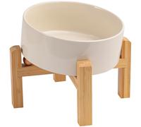 DJJJOOYS Elevated/Raised 15°Tilted Anti Slip Ceramic Dog Bowl for Small/Medium Breeds,Slanted Bulldog Big Face Pet Food Water Feeding Dish with Stand for Cats and Dogs (3.6 Cups/28 OZ) Beige