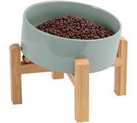 DJJJOOYS Elevated/Raised 15°Tilted Anti Slip Ceramic Dog Bowl for Small/Medium Breeds,Slanted Bulldog Big Face Pet Food Water Feeding Dish with Stand for Cats and Dogs (3.6 Cups/28 OZ) Light Green