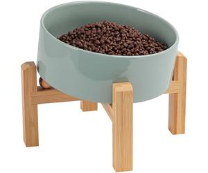 DJJJOOYS Elevated/Raised 15°Tilted Anti Slip Ceramic Dog Bowl for Small/Medium Breeds,Slanted Bulldog Big Face Pet Food Water Feeding Dish with Stand for Cats and Dogs (3.6 Cups/28 OZ) Light Green