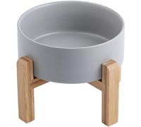 DJJJOOYS Grey Ceramic Raised/Elevated Dog Bowl for Medium Large Sized Breed,Dog Food Water Bowl with Stand,8 in 7.6 Cups Non Slip Heavy Weighted