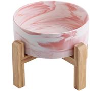 DJJJOOYS Marble Pink Raised/Elevated Ceramic Dog Bowl for Medium Large Sized Breeds,Dog Food Water Bowl with Stand,6 in Non Slip Heavy Weighted 3.6 Cups