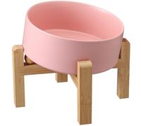 DJJJOOYS Pink Elevated/Raised 15°Tilted Anti Slip Ceramic Dog Bowl for Medium & Large Breeds,Slanted Bulldog Big Face Pet Feeding Food Water Dish Stand for Dogs (7.6 Cups/60OZ)