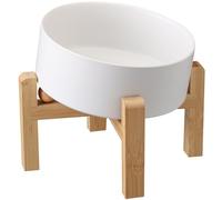 DJJJOOYS White Elevated/Raised 15°Tilted Anti Slip Ceramic Dog Bowl for Small/Medium Breeds,Slanted Bulldog Big Face Pet Food Water Feeding Dish with Stand for Cats and Dogs (3.6 Cups/28 OZ)