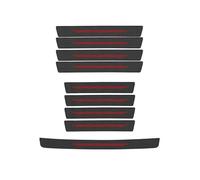DJJNHF 9 Pieces Carbon Fibre Door Sill Protectors for Jaguar F-Pace 2015-2020, with Self-Adhesive Tape, Car Sill Guards Trim Accessories, bla-ck red line