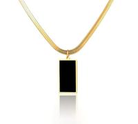 DjkIdj 18K Gold Plated Black Rectangular Pendant Necklace - Adjustable Unisex Chain, Lightweight Minimalist Jewelry for Everyday Wear & Gifting (Birthday/Valentine's Day/Graduation)