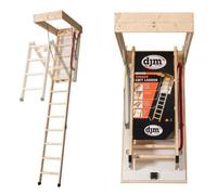 DJM Direct Djm Deluxe 3-Section Wooden Timber Loft Ladder With Insulated Hatch 115 X 57Cm