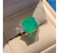 DJMJHG 100% 925 Sterling Silver 12×12mm Square Synthetic Emerald Ruby High Carbon Diamond Rings For Women Party Gift 5 green
