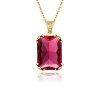 DJMJHG 14k Gold Ruby Pendant Necklace For Women Sterling Sliver Pendant Gemstone Rectangle Classic Wedding Jewellery