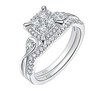 DJMJHG 2 Pieces Solid 925 Sterling Silver Wedding Rings For Women Aaaaa Cubic Zircons Unique Bridal Set Classic Jewelry 7