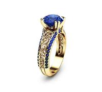 DJMJHG Blue Sapphire Flower Ring 14k Gold Color Diamond Peridot Gemstone Ruby 1carat Dainty Cirle Rings For Women 8