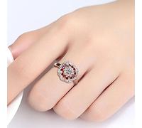 DJMJHG Classic 925 Sterling Silver Rings For Charm Women With Ruby Zircon Round Shape Gemstones Lady Party Gift 7 Red