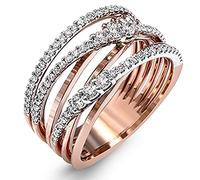 DJMJHG Rose Gold Color Cross Twine Women Ring Micro Paved Round Cut Stone Bridal Wedding Engagement Party Ring Jewelry 10 White