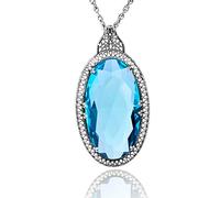 DJMJHG Vintage Large Pendant Handmade Big Lab Topaz Stone Real Sterling Silver Statement Necklace Women Silver Jewelry