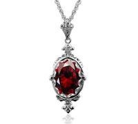 DJMJHG Women Retro Ruby Stone Necklace Pendant Classic Pure Sterling Silver Party Byzantine Vintage Jewelry Gift Garnet