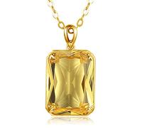 DJMJHG Yellow Stone Pendant For Women Real Sterling Silver 14k Gold Citrine Gemstone Rectangle Shape Fashion Jewelry