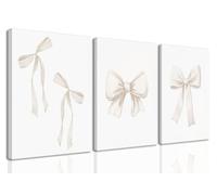 Djmwtb Bow Canvas Wall Art Coquette Wall Decor Poster Prints Set of 3 Preppy Girly Apartment Aesthetic Pictures Beige College Dorm Painting for Girls Bedroom 12x16in Framed