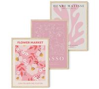 Djmwtb Canvas Wall Art Prints 3Pcs Pink Beige Picasso Matisse Modern Minimalist Abstract Wall Decor Paintings Flower Market Poster Picture for Bedroom Living Room Office Gallery 16"x24"x3 Unframed