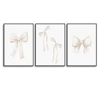 Djmwtb Preppy Bow Canvas Wall Art Beige Coquette Poster Prints Set of 3 Girly Apartment Aesthetic Pictures College Dorm Painting Decor for Girls Bedroom 16x24in Unframed